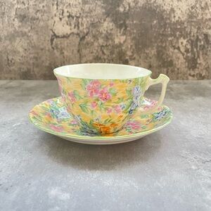 Vtg Sampson Smith Old Royal Bone China Tea Cup Saucer Chintz Floral 2858 c1930
